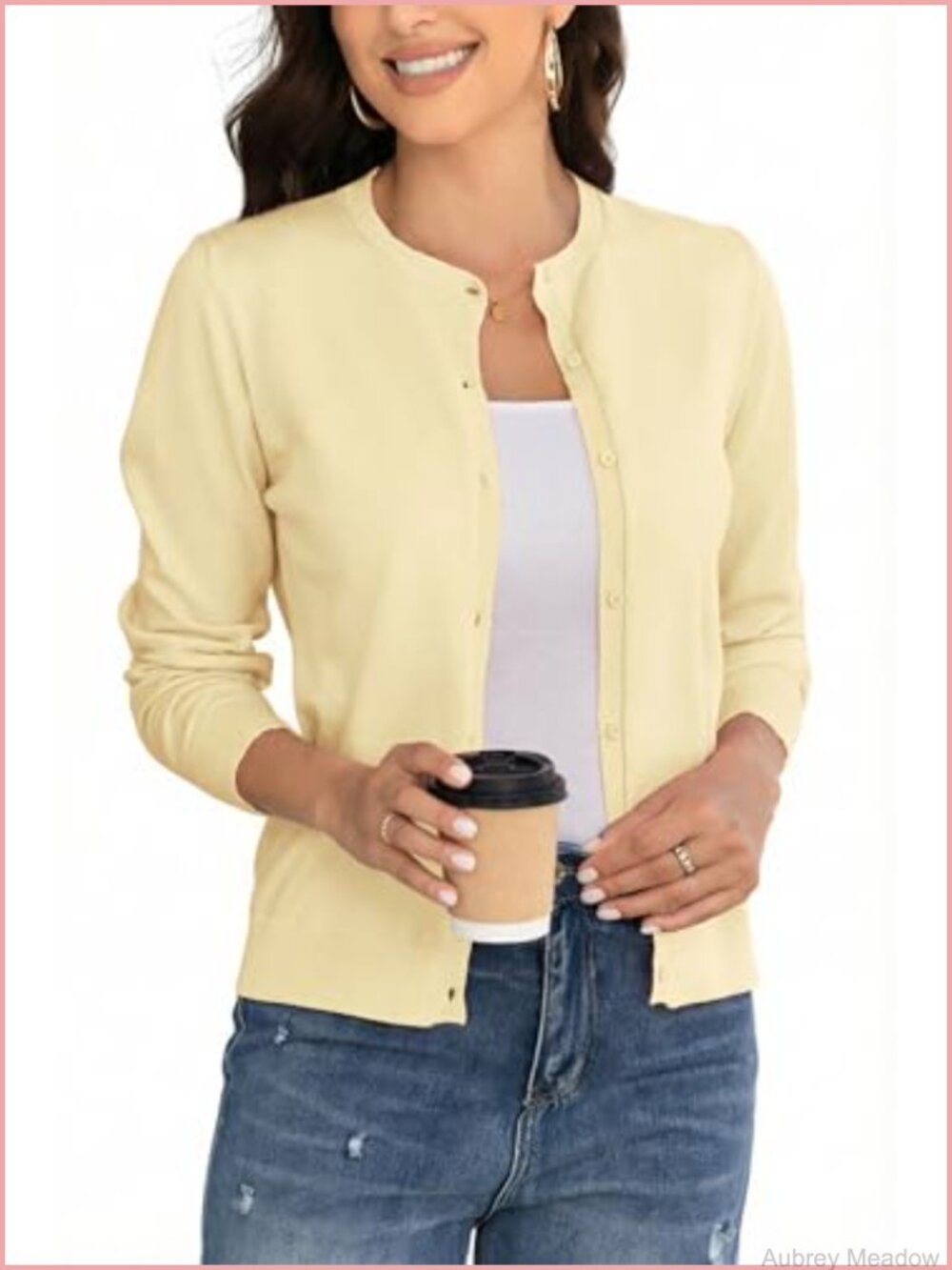 Women's Crew Neck Button Down Long Sleeve Cardigan Soft Knit Sweater